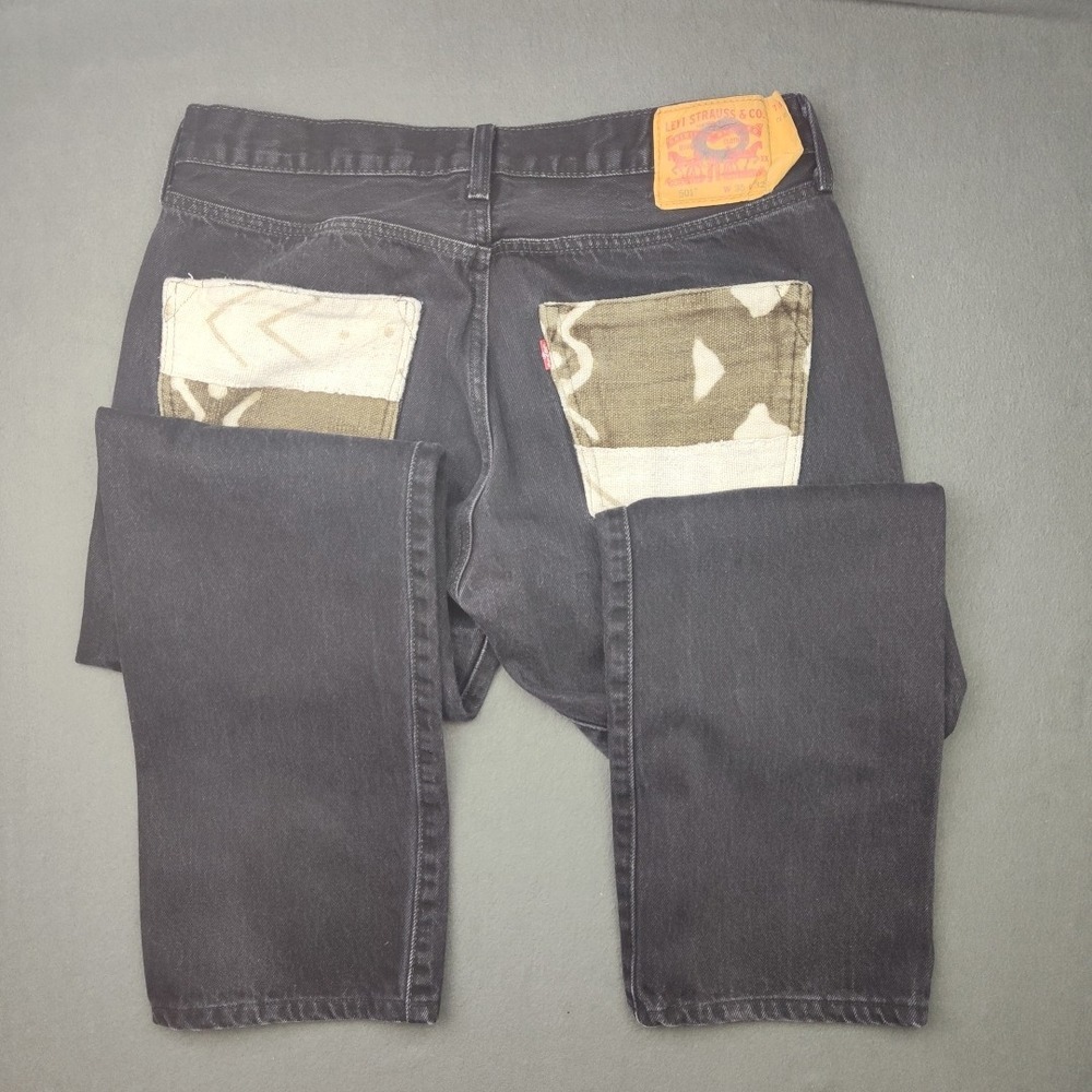 Levis 501 Jeans Mens 35x30 Black Custom Altered Black Circle‎ Straight Leg Denim - Picture 5 of 16